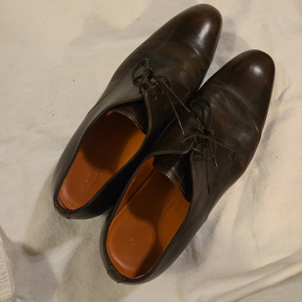 Santoni Derby 11.5 Dress Shoes Luxury Italian Mens Brown Leather Lace Up Italy